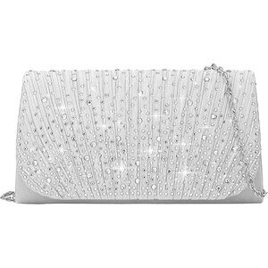 Women Silver Envelope Imported Magnetic Purse Rhinestone Envelope Party Handbag